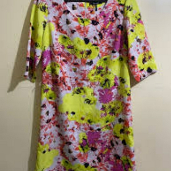 DAISY FUENTES YELLOW PINK ORANGE BLACK FLORAL DRESSE - Picture 4 of 6